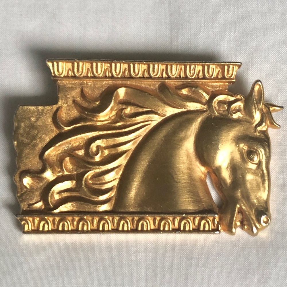 Vintage JJ Jonette Jewelry Greco Roman Horse Head Pin Brooch 1986 Hard To Find